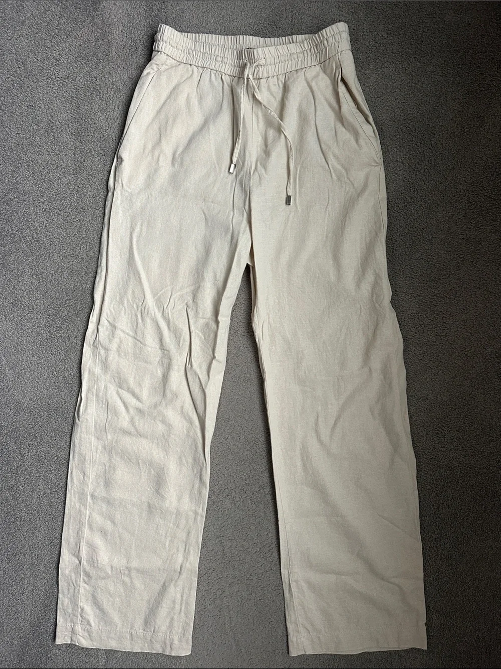 Zara Linen Blend Straight Pants in Light Sand Size XS